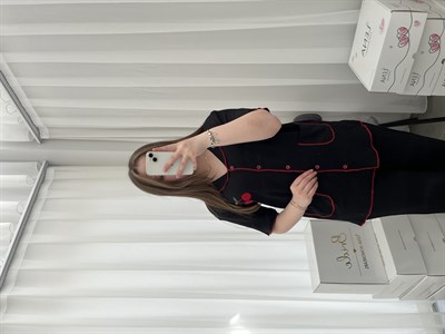 Siyah Kiraz İşlemeli Bürümcük Dörtlü Pijama Takımı🍒