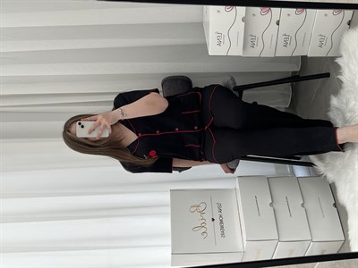 Siyah Kiraz İşlemeli Bürümcük Dörtlü Pijama Takımı🍒