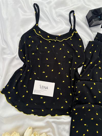 Siyah Limon Askılı Pijama Takımı