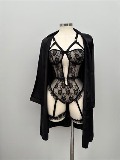 Siyah Love Jartiyer & Sabahlık 2li Takım