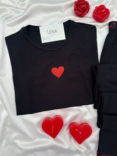 Siyah Miray Kısa kollu Pijama Pijama Takımı