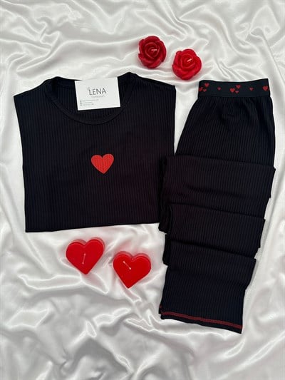 Siyah Miray Kısa kollu Pijama Pijama Takımı