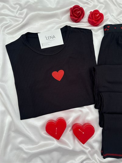 Siyah Miray Kısa kollu Pijama Pijama Takımı