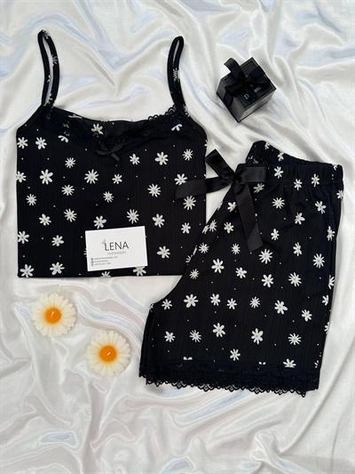 Siyah Papatya Şortlu Pijama Takımı