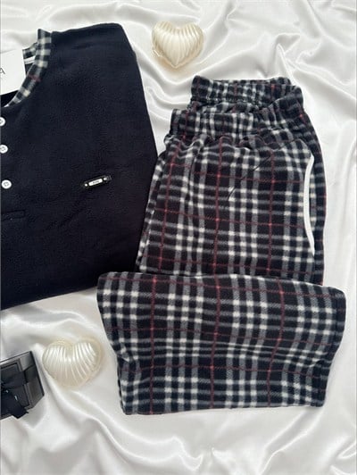 Siyah Polar Erkek Uzun kollu Pijama Takımı