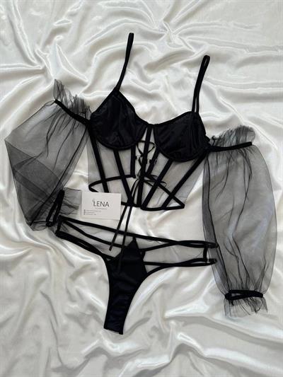 Siyah Tül kol detaylı büstiyer takım 🖤