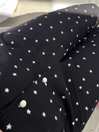 Siyah Yıldız Desenli Düğmeli Termosoft Pijama Takımı