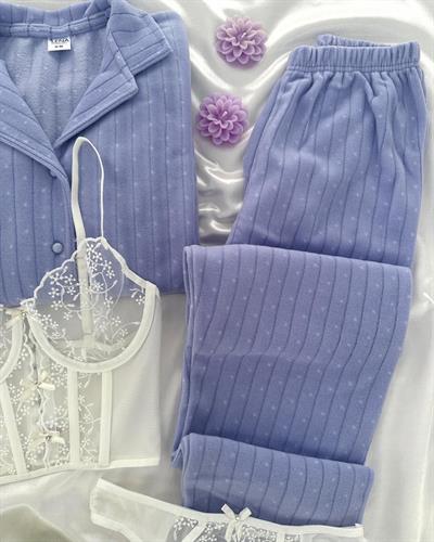 Soft Lila Dörtlü Polar Pijama Seti