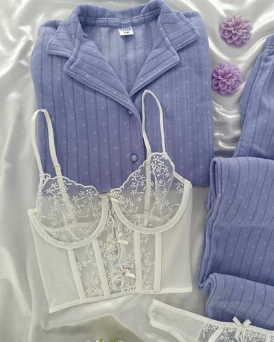 Soft Lila Dörtlü Polar Pijama Seti
