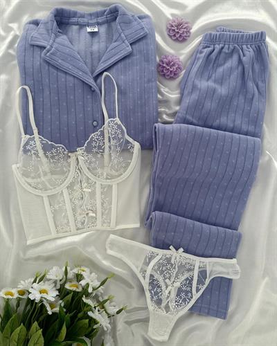 Soft Lila Dörtlü Polar Pijama Seti