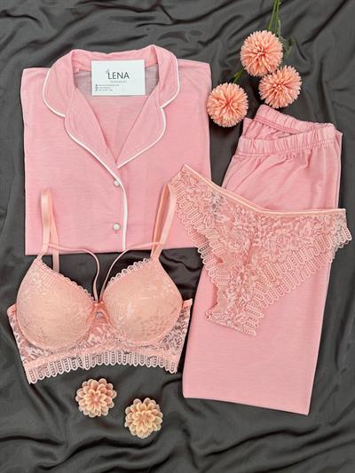 Somon Biyeli 4lü Kısa Kollu Pijama Takım