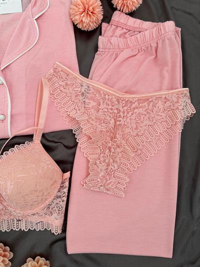 Somon Biyeli 4lü Kısa Kollu Pijama Takım