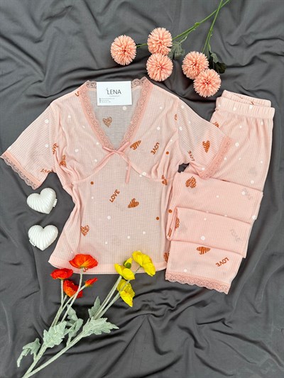 Somon Love Kısa Kollu Raporlu Pijama Takımı