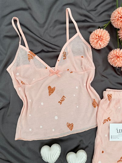 Somon Love Raporlu Şortlu Pijama Takımı