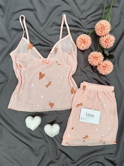 Somon Love Raporlu Şortlu Pijama Takımı