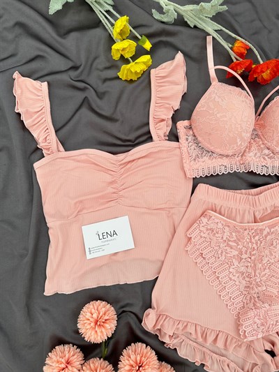 Somon Milas Şortlu Pijama & Çamaşır Seti