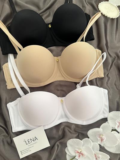 Straplez Kesim Üç Renk Sütyen Takımı