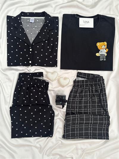 Tedy Dört Parça Çift Pijama Takımı