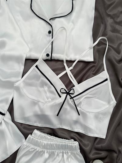 Timeless White Şortlu Sabahlıklı 3lü Premium Takım