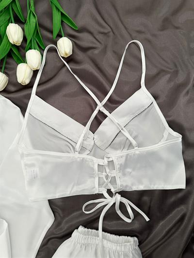 Timeless White Şortlu Sabahlıklı 3lü Premium Takım