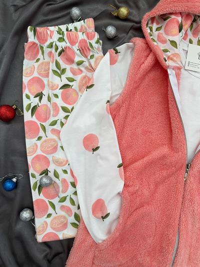 Turuncu Peluş Yelekli 3lü Takım