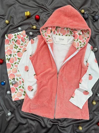 Turuncu Peluş Yelekli 3lü Takım