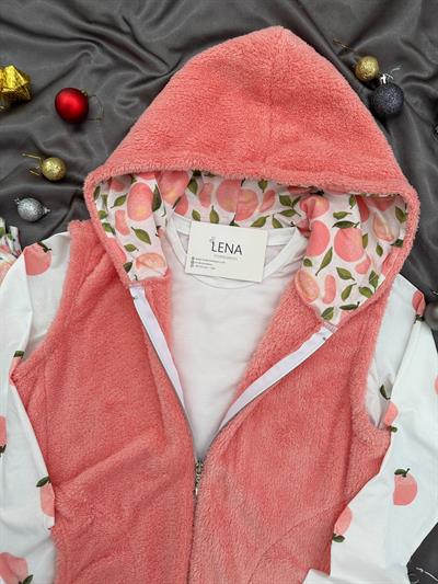 Turuncu Peluş Yelekli 3lü Takım