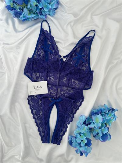 Vansey Lacivert Özel Bölgesi Açık Bodysuit