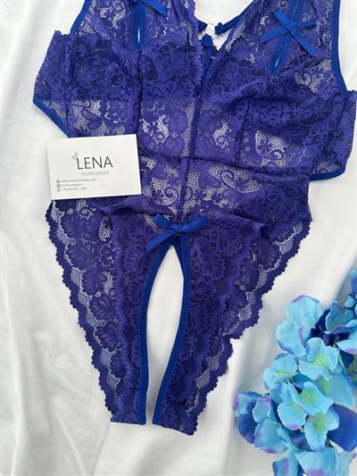 Vansey Lacivert Özel Bölgesi Açık Bodysuit