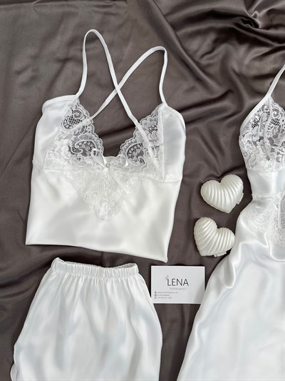 White Diva 3lü Saten Takım