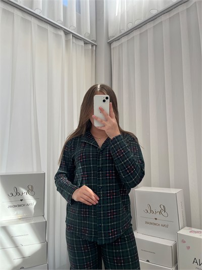 Yeşil Ekose Desenli 4lü Termosoft Pijama Takımı