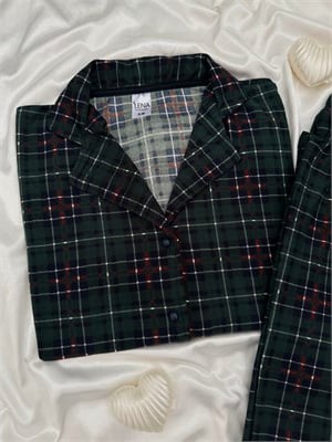 Yeşil Ekose Desenli Termosoft Pijama Takımı