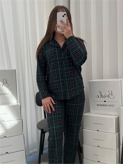 Yeşil Ekose Desenli Termosoft Pijama Takımı