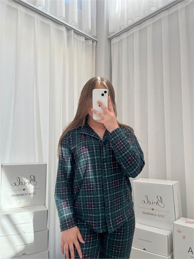 Yeşil Ekose Desenli Termosoft Pijama Takımı