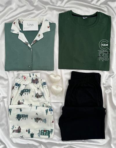 Yeşillim 4 Parça Çift Pijama Seti