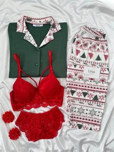 Yılbaşı Ağaç Desenli Termal Pijama Seti 