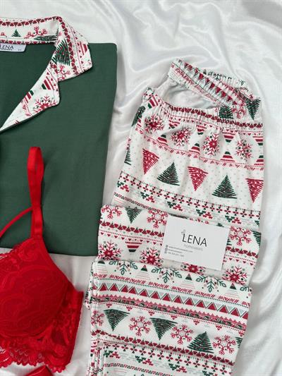 Yılbaşı Ağaç Desenli Termal Pijama Seti 