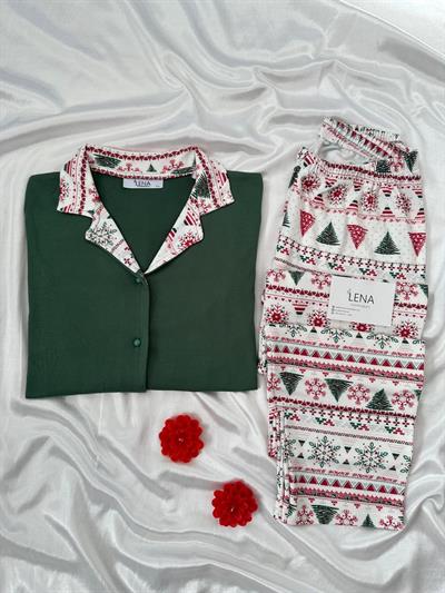 Yılbaşı Ağaç Desenli Termal Pijama Takımı