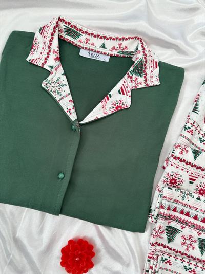 Yılbaşı Ağaç Desenli Termal Pijama Takımı