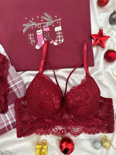 Yılbaşı Baskılı Ekoseli Dörtlü Takım