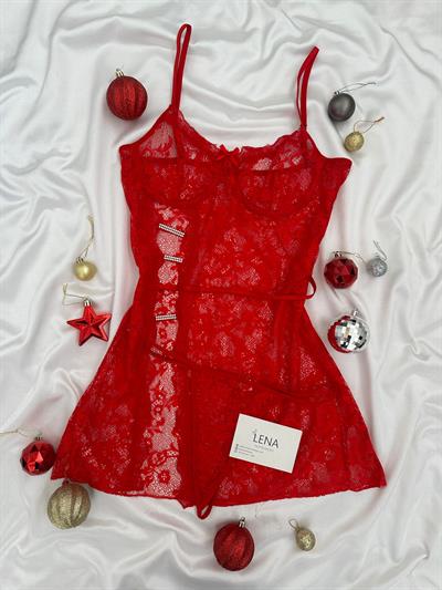 Yılbaşı Özel Kırmızı Dantel Gecelik