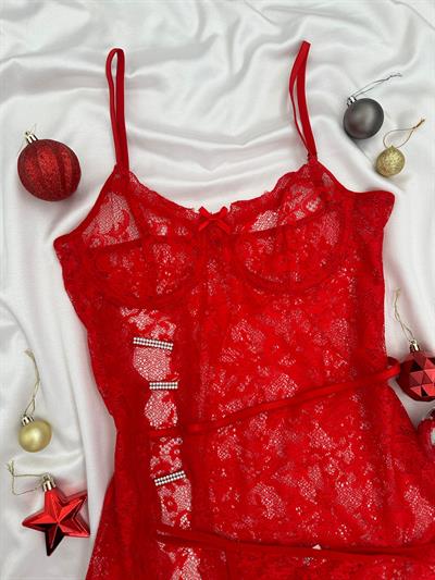 Yılbaşı Özel Kırmızı Dantel Gecelik