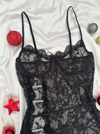 Yılbaşı Özel Siyah Dantel Gecelik