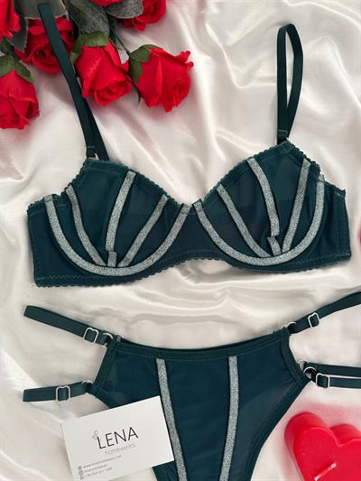 Zümrüt Işıltı İp Detaylı Bralet Takımı