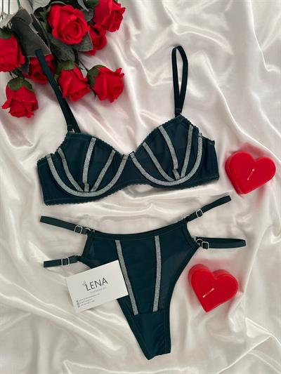 Zümrüt Işıltı İp Detaylı Bralet Takımı