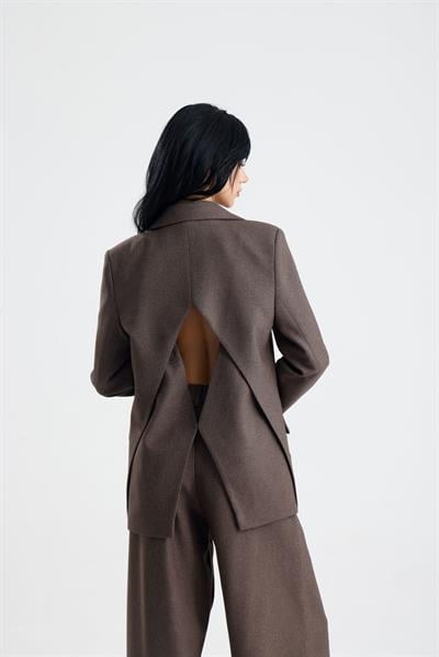 BRUJE Kahverengi Sırt Dekolteli Kadın Blazer Ceket