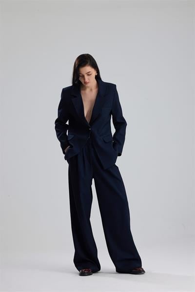 BRUJE Lacivert Sırt Dekolteli Kadın Blazer Ceket