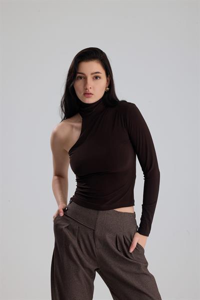 GİZA Tek Kol Kahverengi Kadın Body Suit