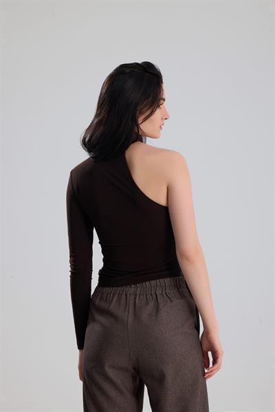 GİZA Tek Kol Kahverengi Kadın Body Suit