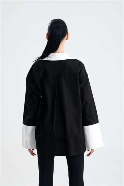 HARİSSA Siyah Geniş Manşetli Oversize Gömlek
